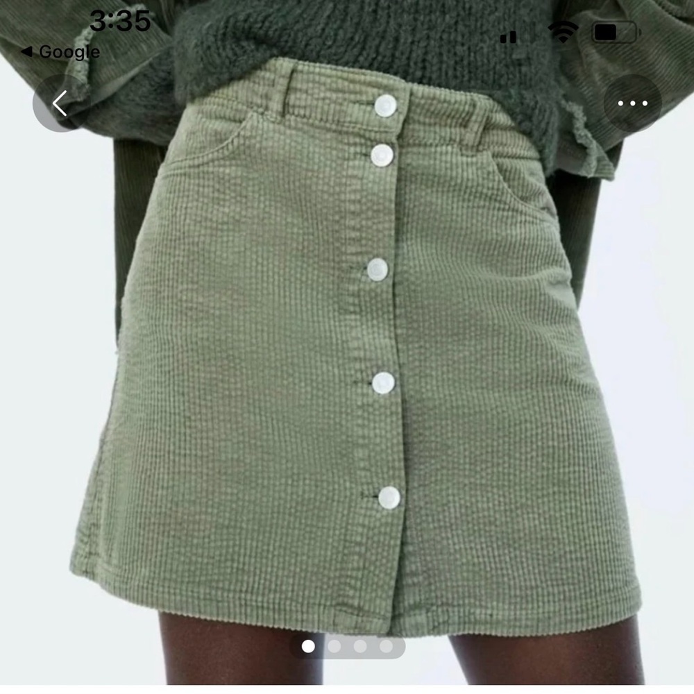 Zara Olive Corduroy Button-Front Skirt Small